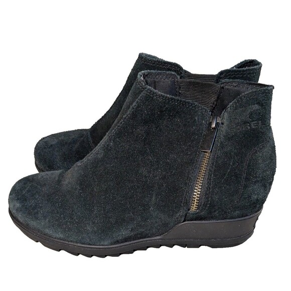 Sorel Evie Zip Wedge Leather Suede Ankle Boots Bootie Size 9 Black LL4726-010 - Picture 1 of 6